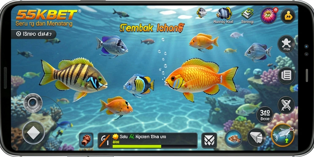 Tampilan gameplay 55KBET menampilkan aksi menembak ikan yang seru.