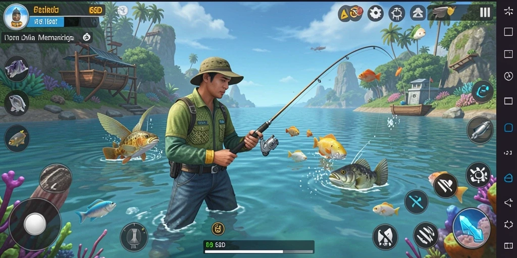 Tampilan gameplay 66D yang menakjubkan saat memancing.