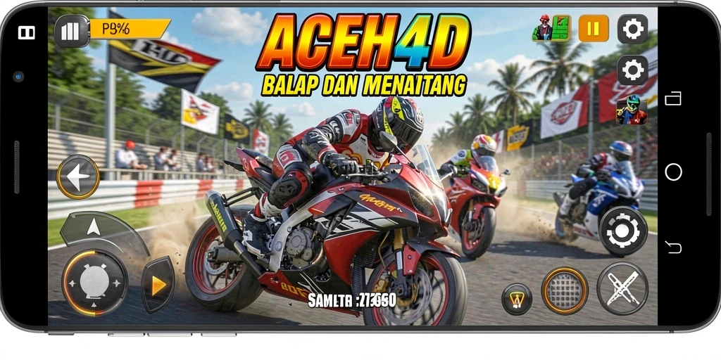 Screenshot menampilkan aksi balap motor yang mendebarkan dalam ACEH4D.