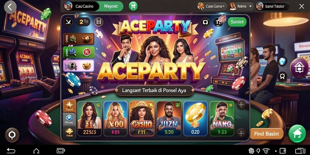 Tampilan gameplay ACEPARTY dengan dealer live dan suasana kasino yang menakjubkan.