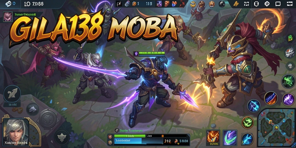 Screenshot gameplay GILA138 dengan karakter yang beraksi di arena MOBA.