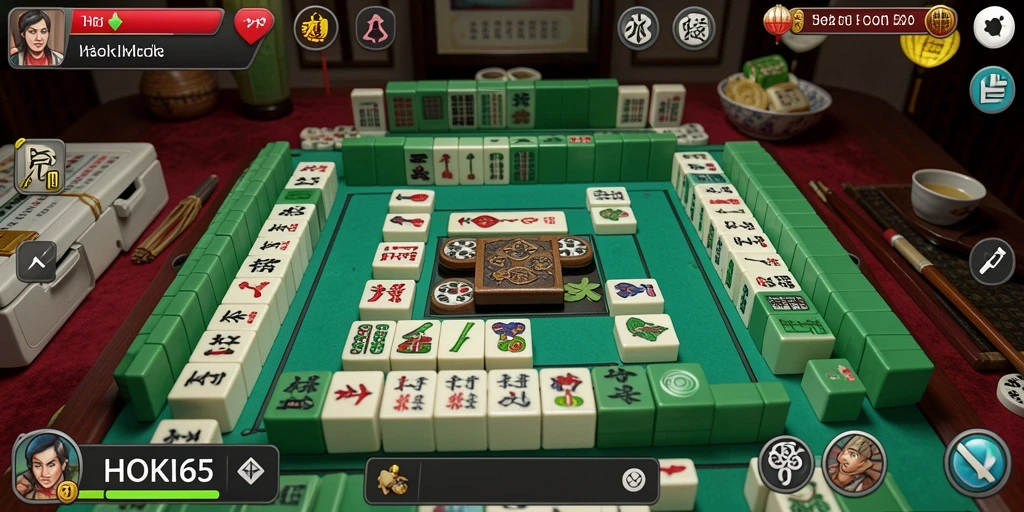 Tampilan gameplay HOKI65 dengan desain papan Mahjong yang menarik.