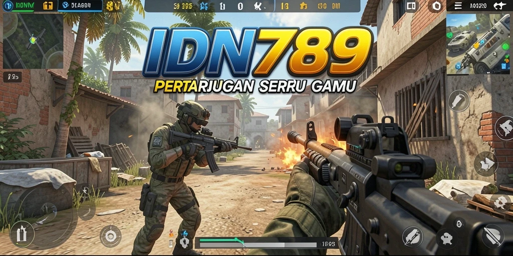 Screenshot utama IDN789 menampilkan aksi pertempuran intens dalam game FPS.