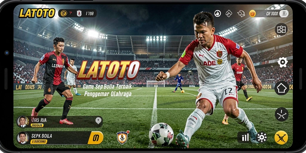 Screenshot utama LATOTO menampilkan aksi seru dalam pertandingan sepak bola.