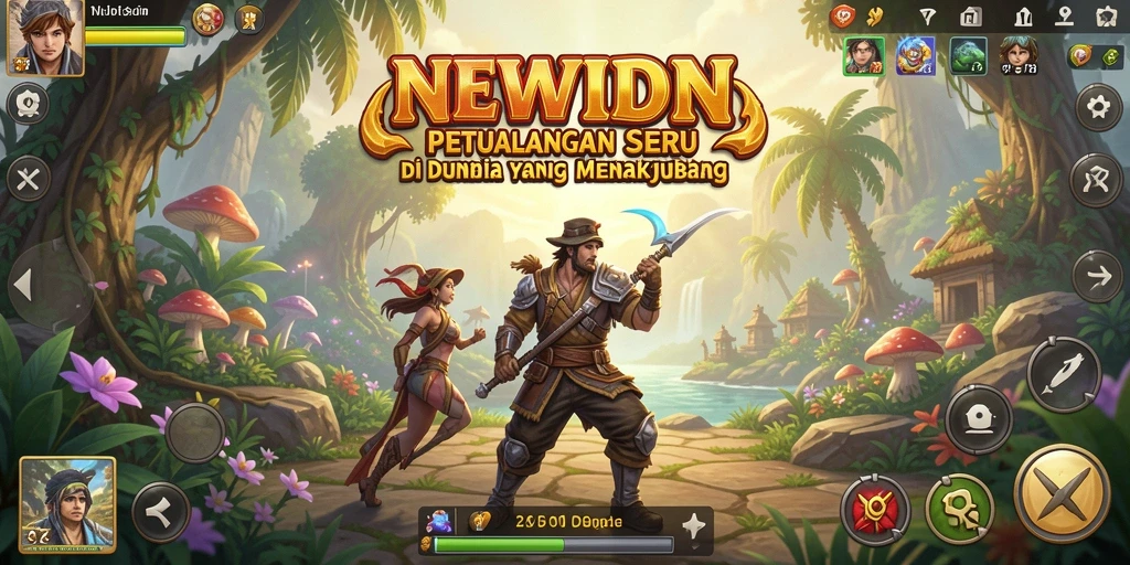 Menggambarkan aksi seru dalam gameplay petualangan NEWIDN.