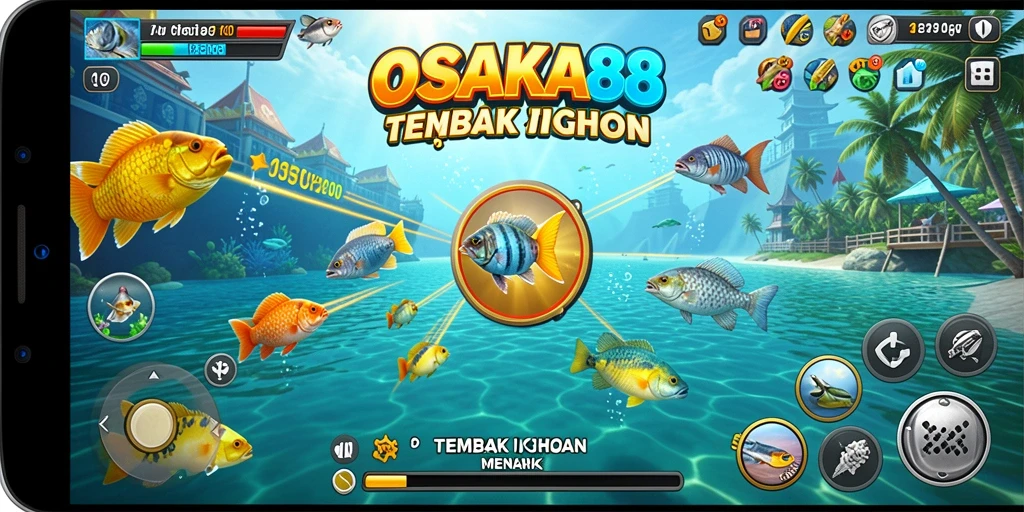 Screenshot OSAKA88 menampilkan aksi seru menembak ikan di layar.