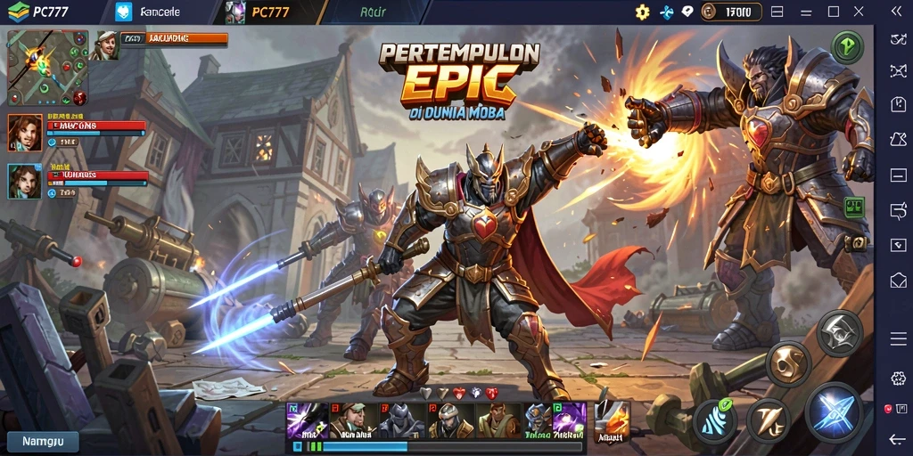 Tampilan layar permainan <strong>PC777</strong> yang mendebarkan dengan aksi MOBA.