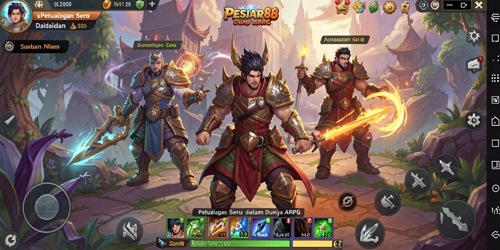 Screenshot gameplay PESIAR88 yang menampilkan pertempuran seru dan karakter unik.