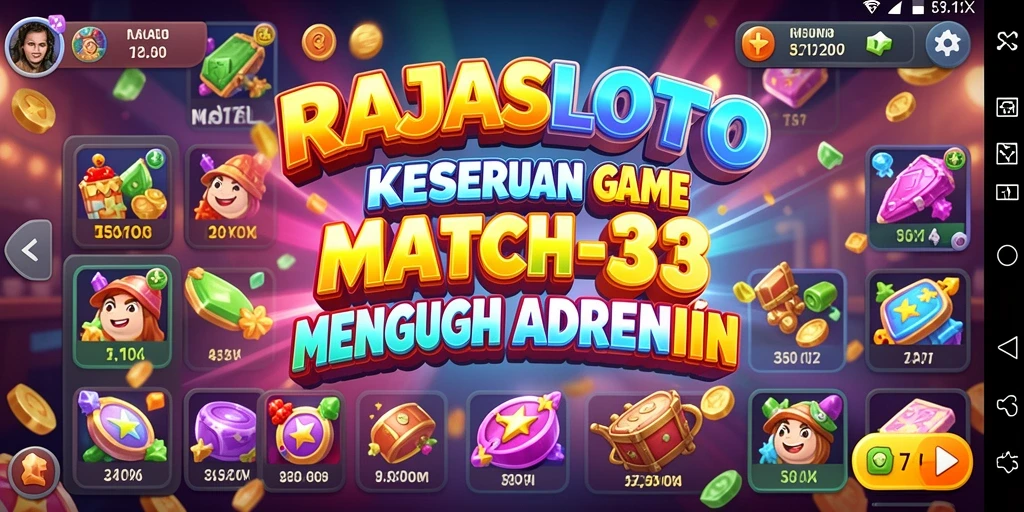 Tampilan gameplay seru RAJASLOTO dengan efek match-3 yang menarik.