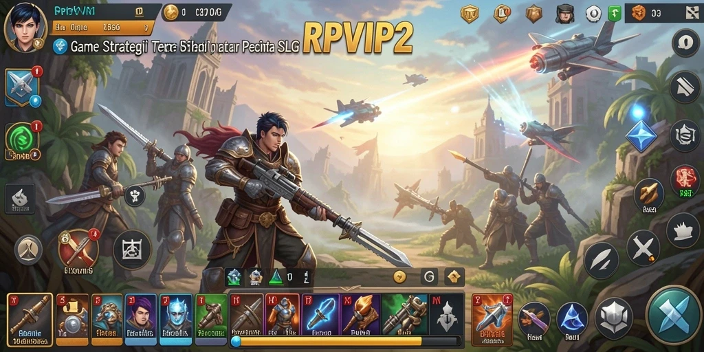 Screenshot utama RPVIP2 menampilkan pertempuran epik dalam strategi SLG.