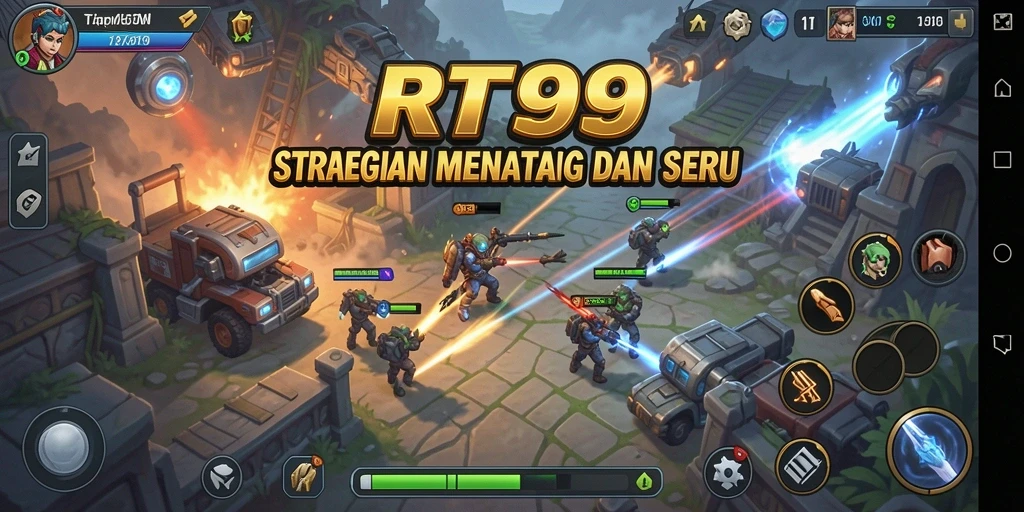 Tangkapan layar utama dari RT99 menampilkan momen pertempuran strategi yang mendebarkan.