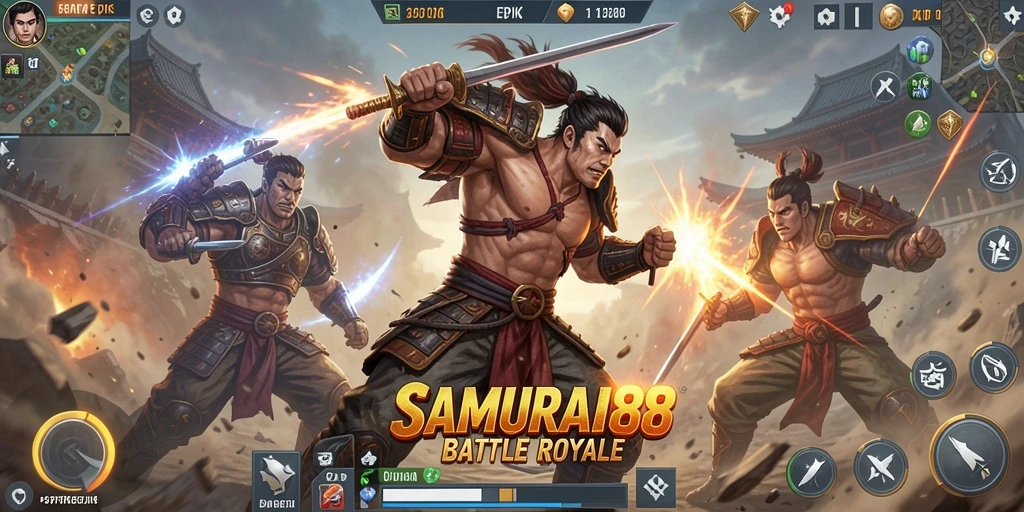 Tangkapan layar <strong>SAMURAI88</strong> dengan aksi seru di arena Battle Royale.