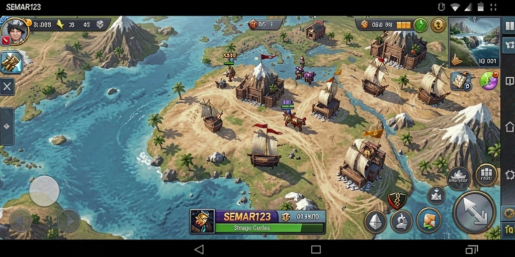 Screenshot gameplay menunjukkan pertempuran strategis di SEMAR123.