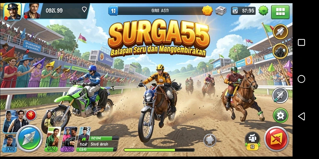 Screenshot SURGA55 menampilkan aksi balapan yang mendebarkan dan grafis yang memukau.