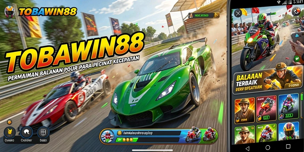 Gameplay seru dari TOBAWIN88 saat balapan di trek yang menantang.