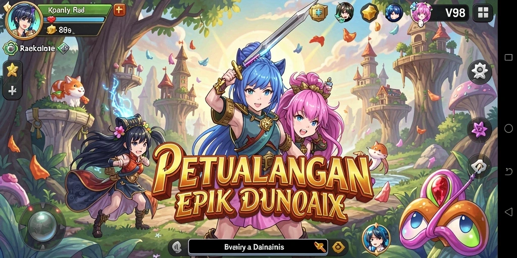 Screenshot gameplay V98 menampilkan aksi seru dan karakter anime.